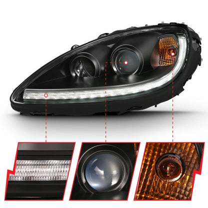 ANZO 2005 - 2013 Chevy Corvette Projector Headlight Set with Halo and Plank Style Switchback - Black Housing with Amber Accents | anz121553 - JDMuscleSPK360578