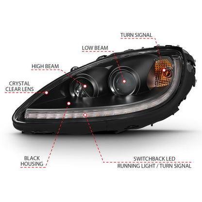 ANZO 2005 - 2013 Chevy Corvette Projector Headlight Set with Halo and Plank Style Switchback - Black Housing with Amber Accents | anz121553 - JDMuscleSPK360578