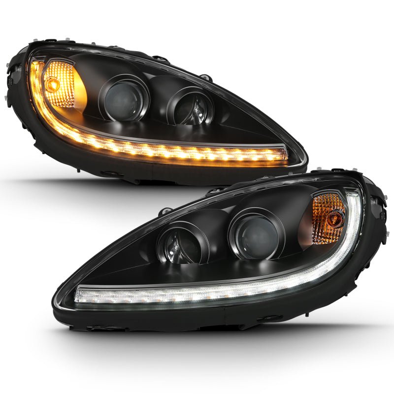 ANZO 2005 - 2013 Chevy Corvette Projector Headlight Set with Halo and Plank Style Switchback - Black Housing with Amber Accents | anz121553 - JDMuscleSPK360578