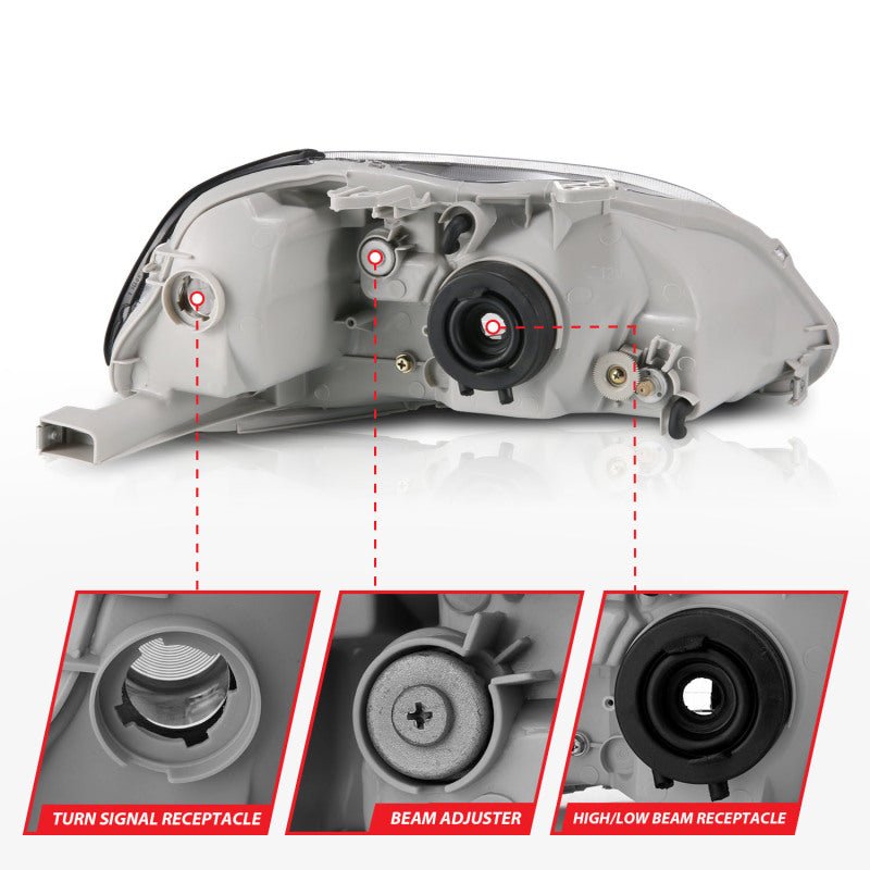 ANZO [96-98 Civic] Crystal Headlight Set - Clear Lens, Black Housing, Pair - JDMuscleHeadlight Setsanz121067