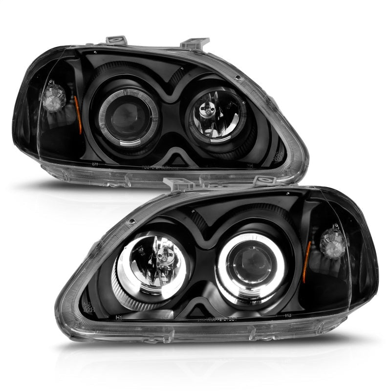 ANZO [97-98 Civic] Projector Headlight Set with Halo - Clear Lens, Black Housing - JDMuscleHeadlight Setsanz121068