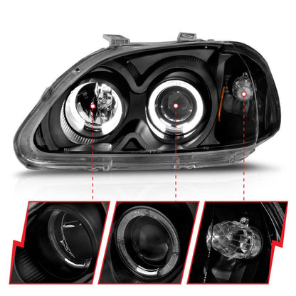 ANZO [97-98 Civic] Projector Headlight Set with Halo - Clear Lens, Black Housing - JDMuscleHeadlight Setsanz121068