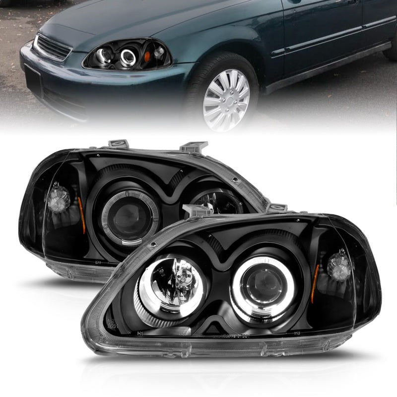 ANZO [97-98 Civic] Projector Headlight Set with Halo - Clear Lens, Black Housing - JDMuscleHeadlight Setsanz121068