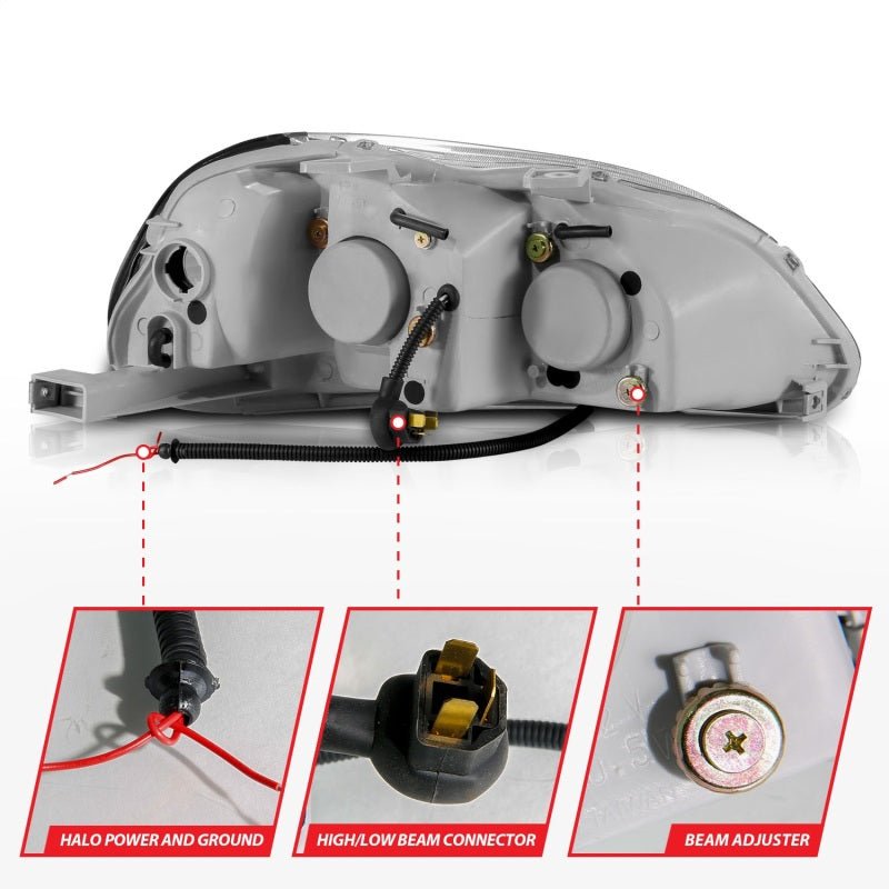 ANZO [97-98 Civic] Projector Headlight Set with Halo - Clear Lens, Black Housing - JDMuscleHeadlight Setsanz121068