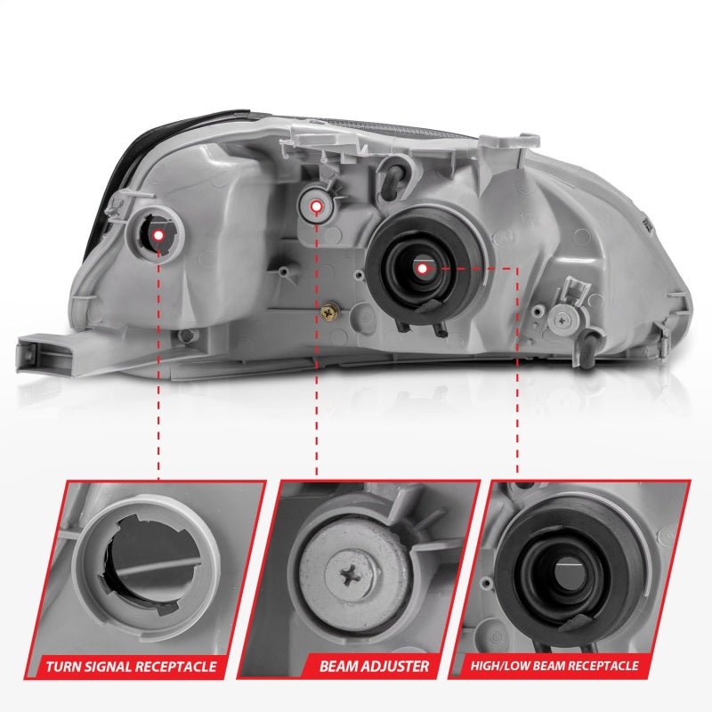 ANZO [99-00 Civic] Crystal Headlight Set - Clear Lens, Black Housing, Pair - JDMuscleHeadlight Setsanz121070