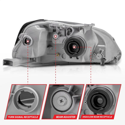 ANZO [99-00 Civic] Crystal Headlight Set - Clear Lens, Black Housing, Pair - JDMuscleHeadlight Setsanz121070