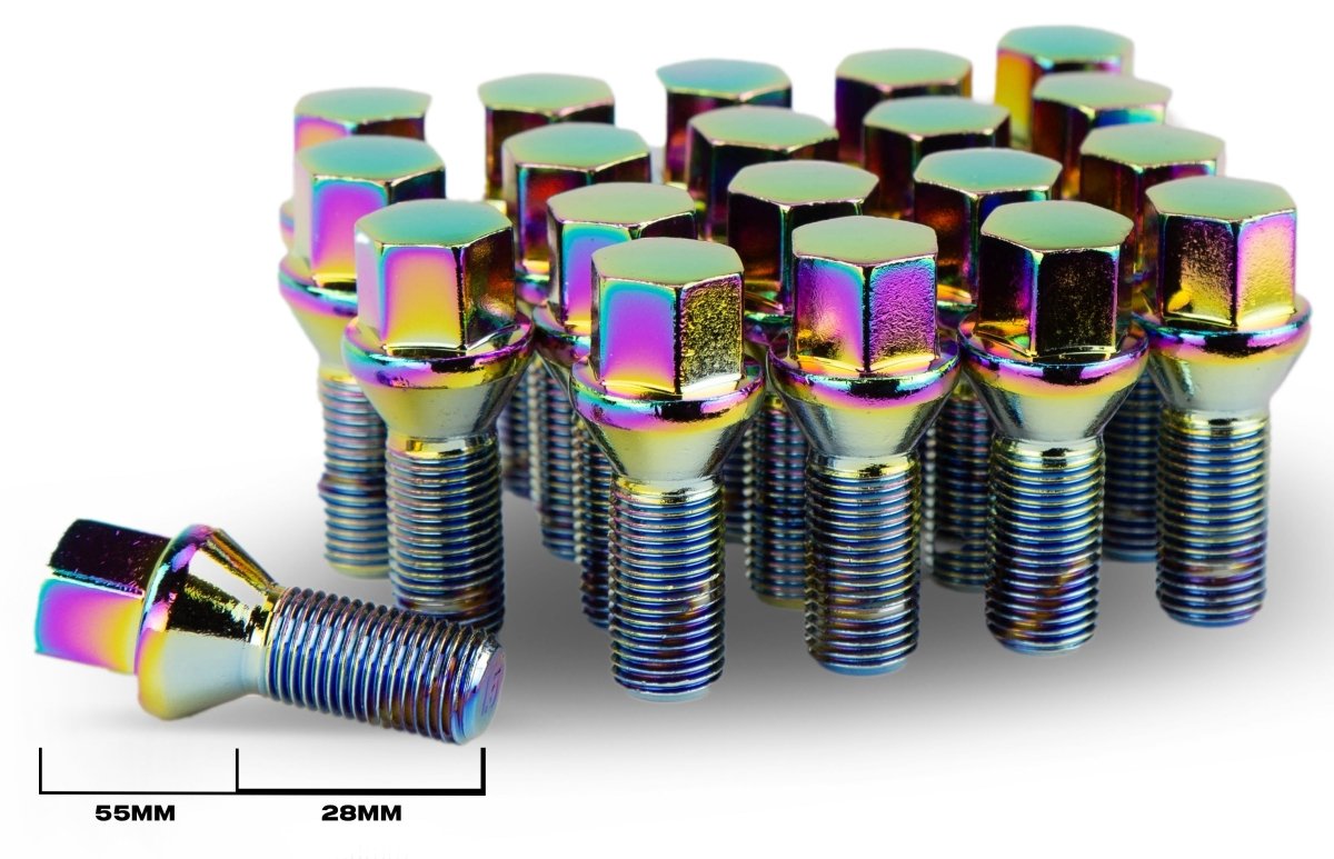 Aodhan LB55 Lug Bolts Set - Conical Seat, 28mm Shank Length - JDMuscleLug BoltsAHLB5512125BK12x1.25Black