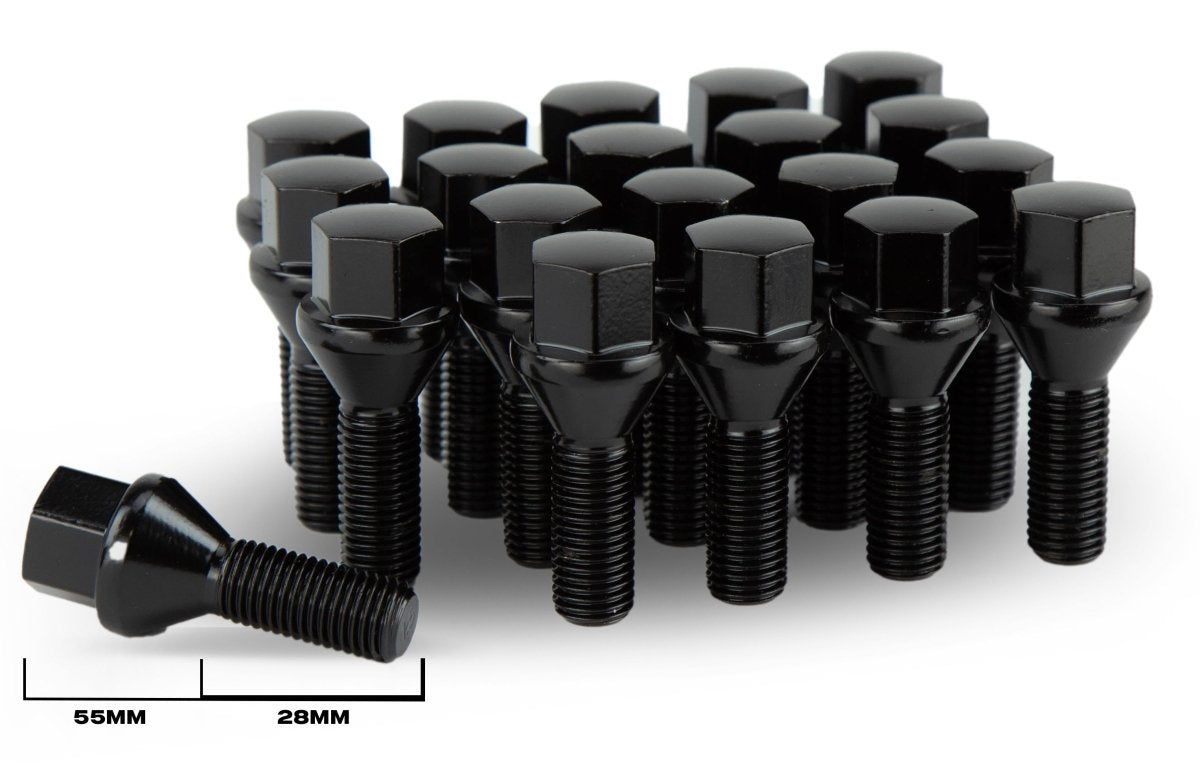 Aodhan LB55 Lug Bolts Set - Conical Seat, 28mm Shank Length - JDMuscleLug BoltsAHLB5512125BK12x1.25Black