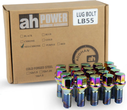 Aodhan LB55 Lug Bolts Set - Conical Seat, 28mm Shank Length - JDMuscleLug BoltsAHLB5512125NC12x1.25Neo Chrome
