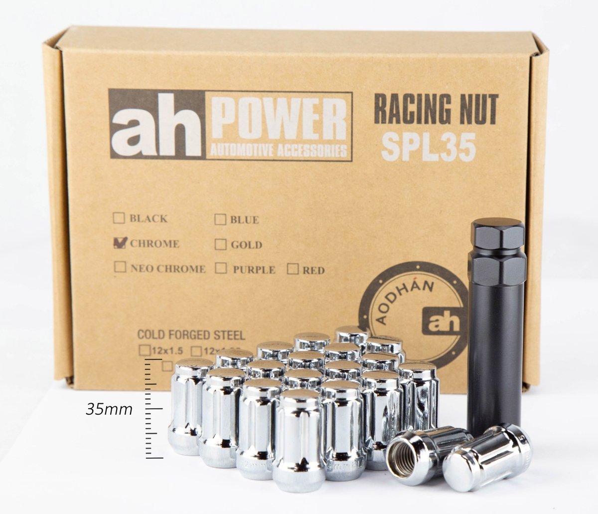 Aodhan Spline Lug nuts Set - Conical Seat ,35mm Overall Size - JDMuscleLug NutsAHLNSPL351215C12x1.5Chrome