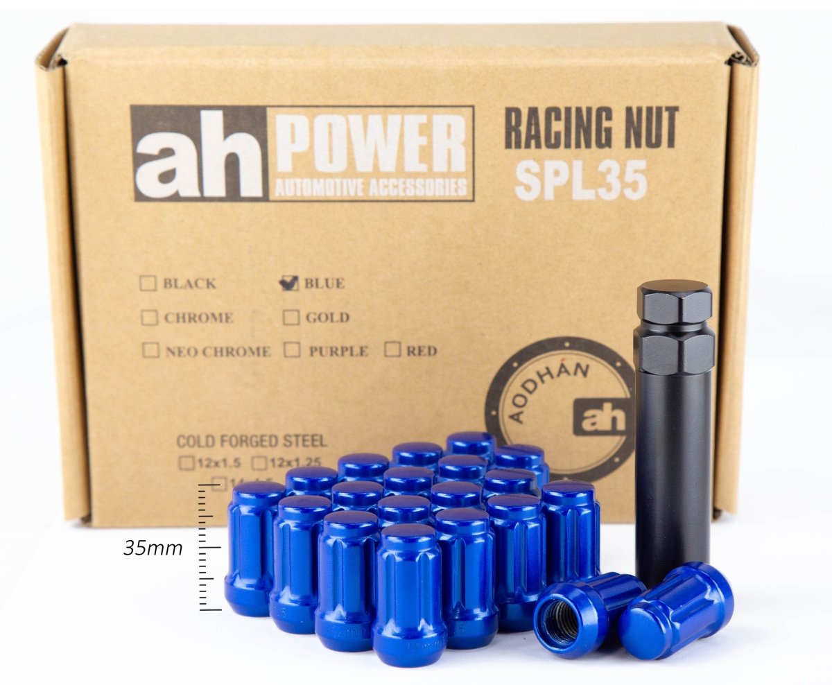 Aodhan Spline Lug nuts Set - Conical Seat ,35mm Overall Size - JDMuscleLug NutsAHLNSPL3512125BL12x1.25Blue