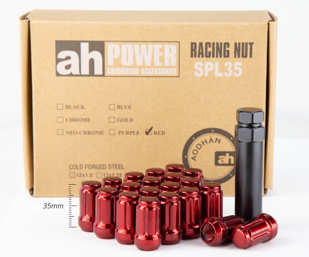 Aodhan Spline Lug nuts Set - Conical Seat ,35mm Overall Size - JDMuscleLug NutsAHLNSPL351215R12x1.5Red