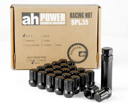 Aodhan Spline Lug nuts Set - Conical Seat ,35mm Overall Size - JDMuscleLug NutsAHLNSPL351415BK14x1.5Black