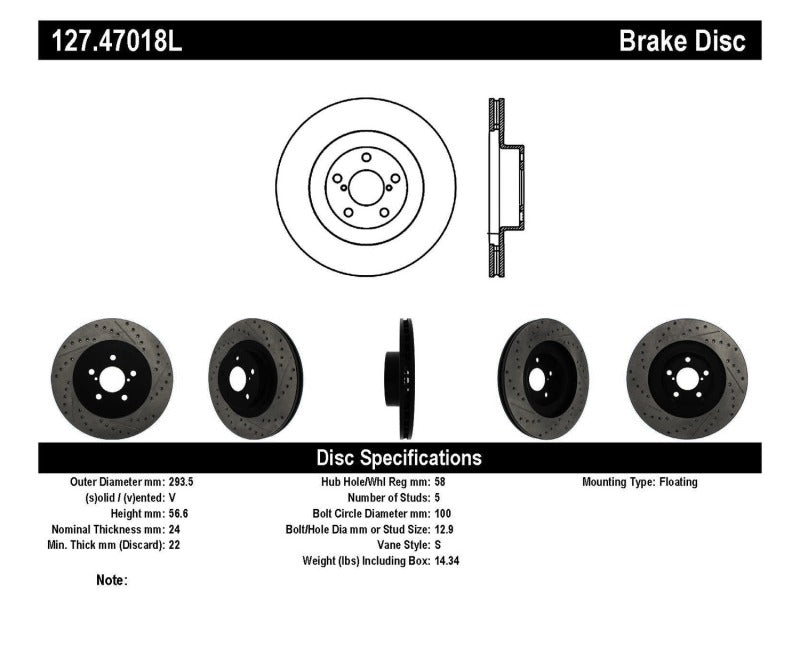 StopTech [02-07 WRX] Slotted and Drilled Left Front Rotor - Black E-Coated