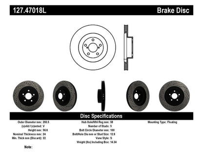 StopTech [02-07 WRX] Slotted and Drilled Left Front Rotor - Black E-Coated