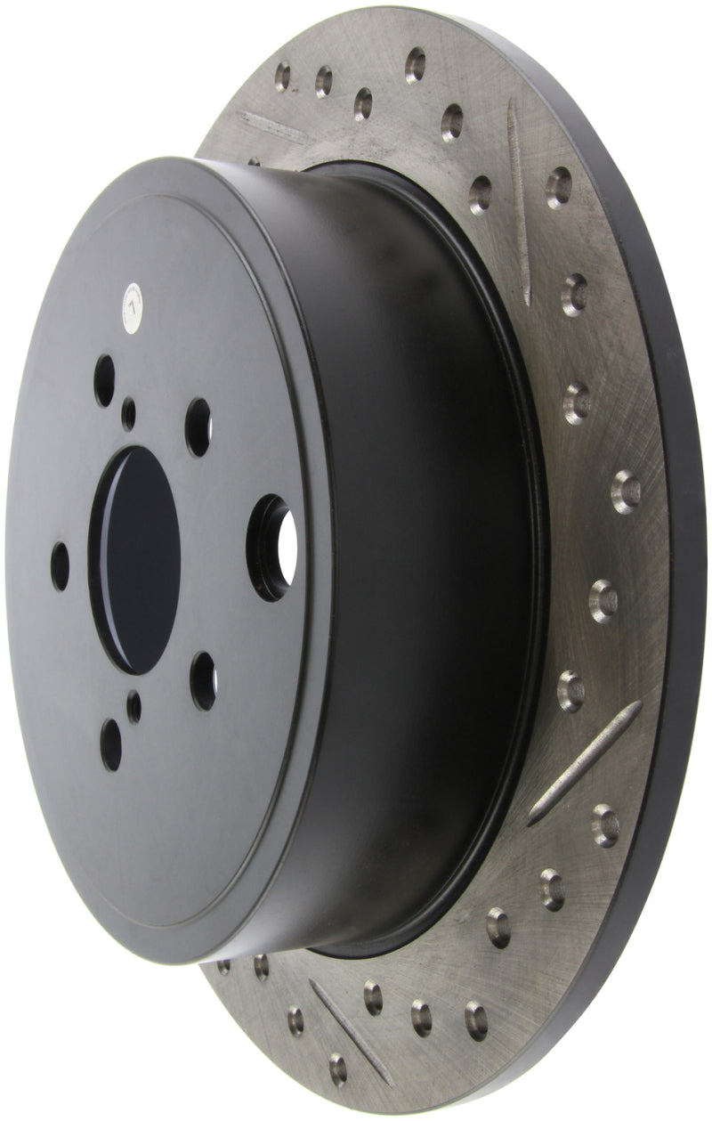 StopTech [08-10 Impreza WRX, 08-10 Impreza Coupe/Sedan] Drilled and Slotted Left Rear Rotor - Black E-Coated