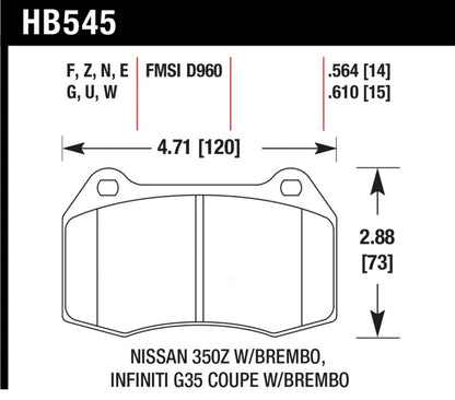 Hawk Performance [03-04 G35] [03-09 350Z] DTC-60 Front Brake Pads - High-Temperature Compound