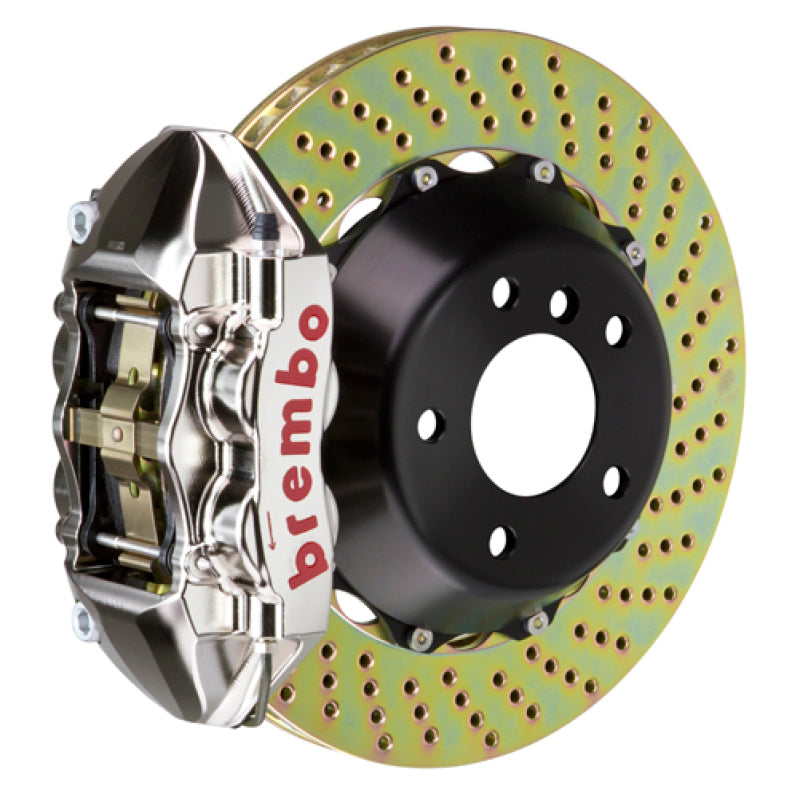 Brembo [10-12 Impreza, 10-11 Legacy] Rear GTR BBK 4-Piston Billet Caliper and 345x28mm 2-Piece Drilled Rotor Kit - Nickel