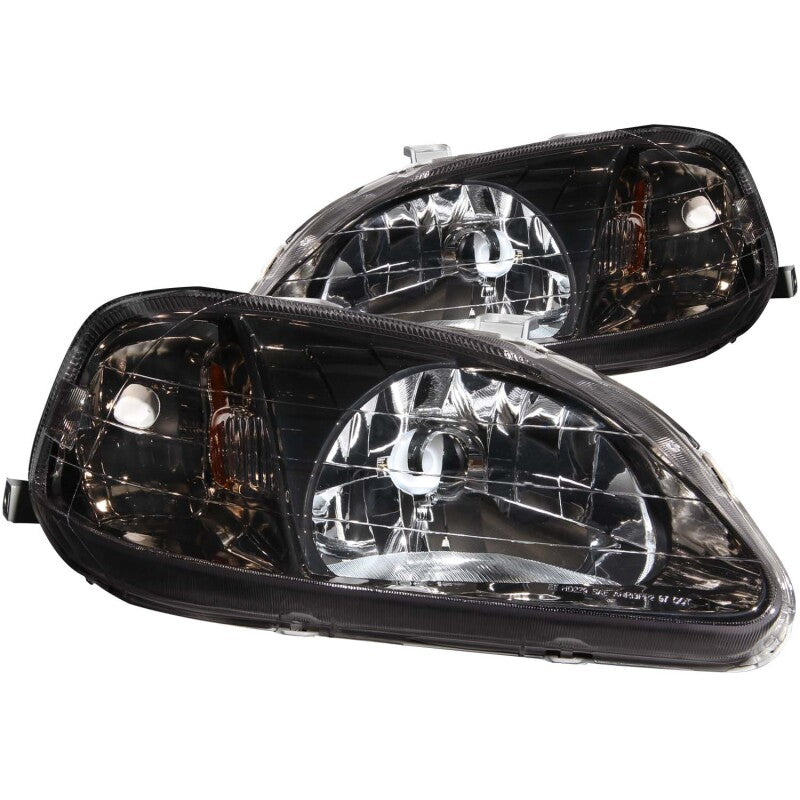 ANZO [99-00 Civic] Crystal Headlight Set - Clear Lens, Gun Metal Housing
