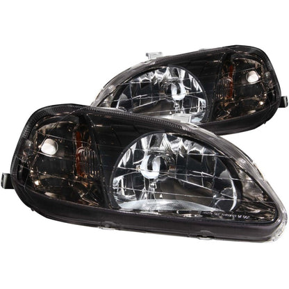 ANZO [99-00 Civic] Crystal Headlight Set - Clear Lens, Gun Metal Housing