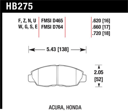 Hawk Performance [98-00 Civic Coupe Si / 01-06 Civic DX EX GX HX LX] HP Plus Front Brake Pads - HawkHB275N.620