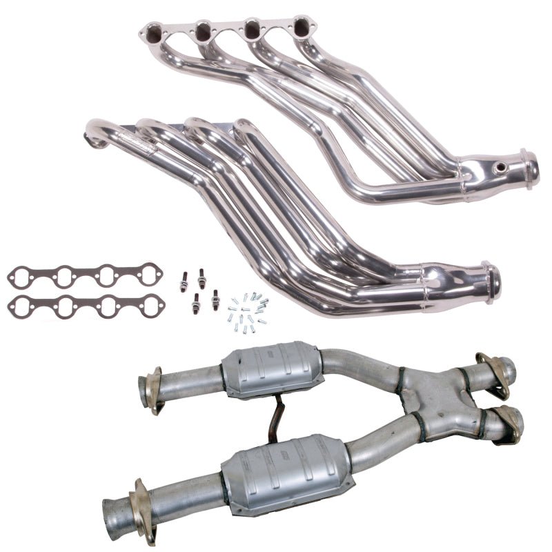 BBK 79 - 93 Ford Mustang 5.0L 1 - 3/4 Long Tube Headers w/High Flow Catted X - Pipe | Silver Ceramic - JDMuscleShop the look 2bbk15943