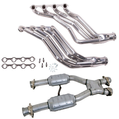 BBK 79 - 93 Ford Mustang 5.0L 1 - 3/4 Long Tube Headers w/High Flow Catted X - Pipe | Silver Ceramic - JDMuscleShop the look 2bbk15943