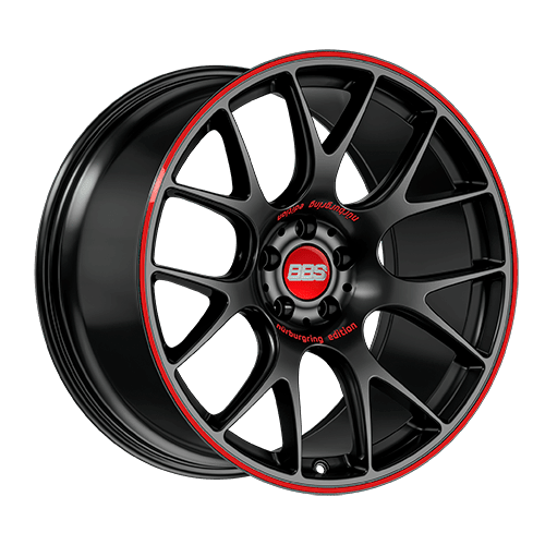 BBS CH - R Nurburgring Edition 19x8.5 5x112 ET40 Satin Black/Red Lip Wheel - 82mm PFS/Clip Req.| CH122NE - JDMuscleWheelsbbsCH122NE