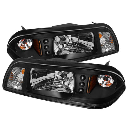 Spyder Ford Mustang 87-93 1PC LED | Replaceable LEDsCrystal Headlights Black HD-YD-FM87-1PC-LED-BK