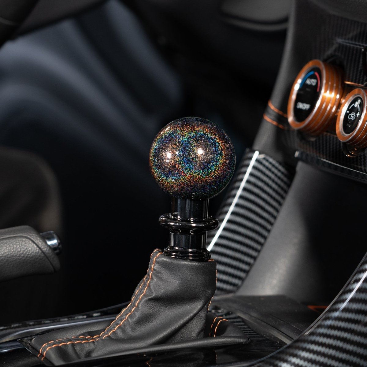 Billetworkz Automatic Shifter - Rainbow Sparkle - Fits Subaru CVT: WRX (15–21), Crosstrek (13–23), Forester (14–18), Impreza (12–23), Legacy/Outback (10–14) - JDMuscleShift KnobbwzBW-KNB-SUBAU-NO-RBSP-SP-PU2-WB-BLKSphereBlack AdaptorYes - my car has a shift boot