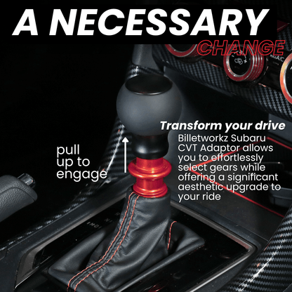 Billetworkz Automatic Shifter - Red w/ Black Splash - Fits Subaru CVT: WRX (15–21), Crosstrek (13–23), Forester (14–18), Impreza (12–23), Legacy/Outback (10–14) - JDMuscleShift KnobBW-KNB-SUBAU-NO-REDBS-SP-PU2-WB-BLKSphereBlack AdapterYes - my car has a shift boot