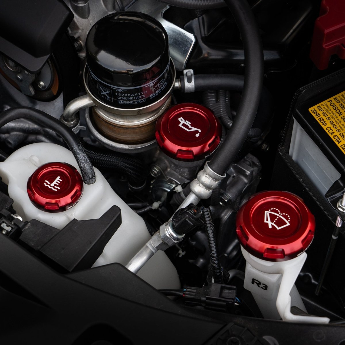 Billetworkz Engine Bay Caps - Subaru WRX 2015 - 2021 & 2022+ - JDMuscleEngine Bay CapsBW-EBCZR-SUB-VAWRX-RED-ERed