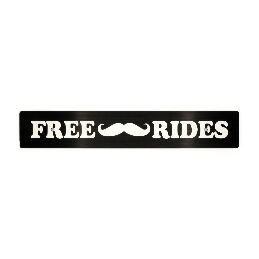 Billetworkz "Free Mustache Rides" License Plate Delete - JDMuscleLicense Plate HolderbwzBW-LPD-FREE-USUniversal Fitment: Holes 7" Apart (U.S. License Plate Mounting)