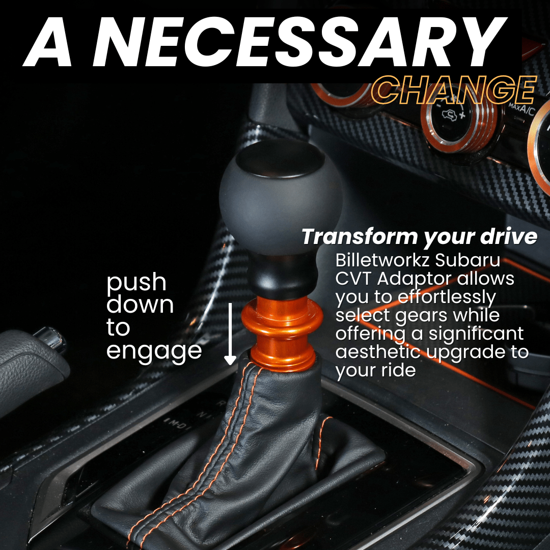 Billetworkz "Fusion" Shift Knob - Fits Subaru CVT: WRX (15–21), Crosstrek (13–23), Forester (14–18), Impreza (12–23), Legacy/Outback (10–14) - JDMuscleShift Knobbwzsku-46863711371546Rainbow SparkleLeatherBlack - Yes my car has a shift boot
