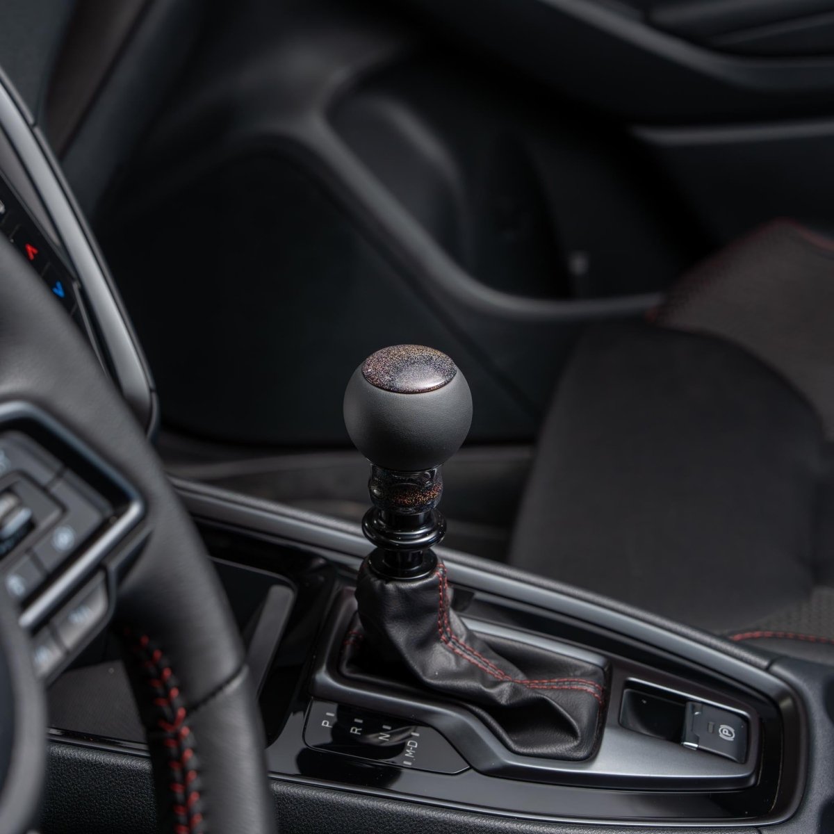 Billetworkz "Fusion" Shift Knob - Fits Subaru CVT: WRX (15–21), Crosstrek (13–23), Forester (14–18), Impreza (12–23), Legacy/Outback (10–14) - JDMuscleShift Knobbwzsku-46863711371546Rainbow SparkleLeatherBlack - Yes my car has a shift boot