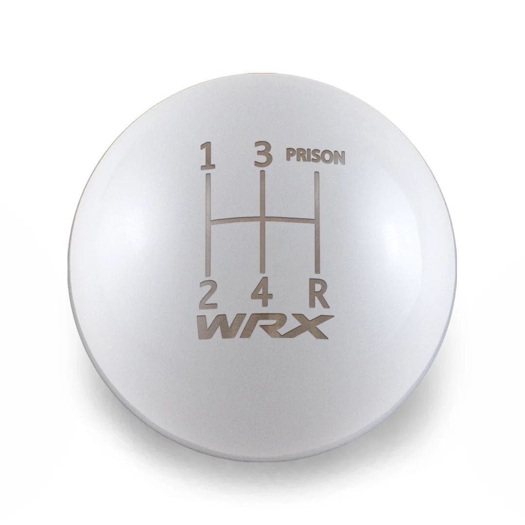 Billetworkz Weighted Shift Knob - 5 Speed WRX Jail-Prison Engraving - Subaru WRX - JDMuscleShift KnobBW-KNB-WRX5-WRX5JL-GWHT-SPGloss WhiteSphere
