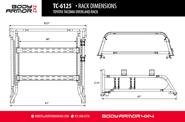 Body Armor 4x4 16 - 23 Tacoma Overland Rack | TC - 6125 - JDMuscleRoof RacksbodTC-6125