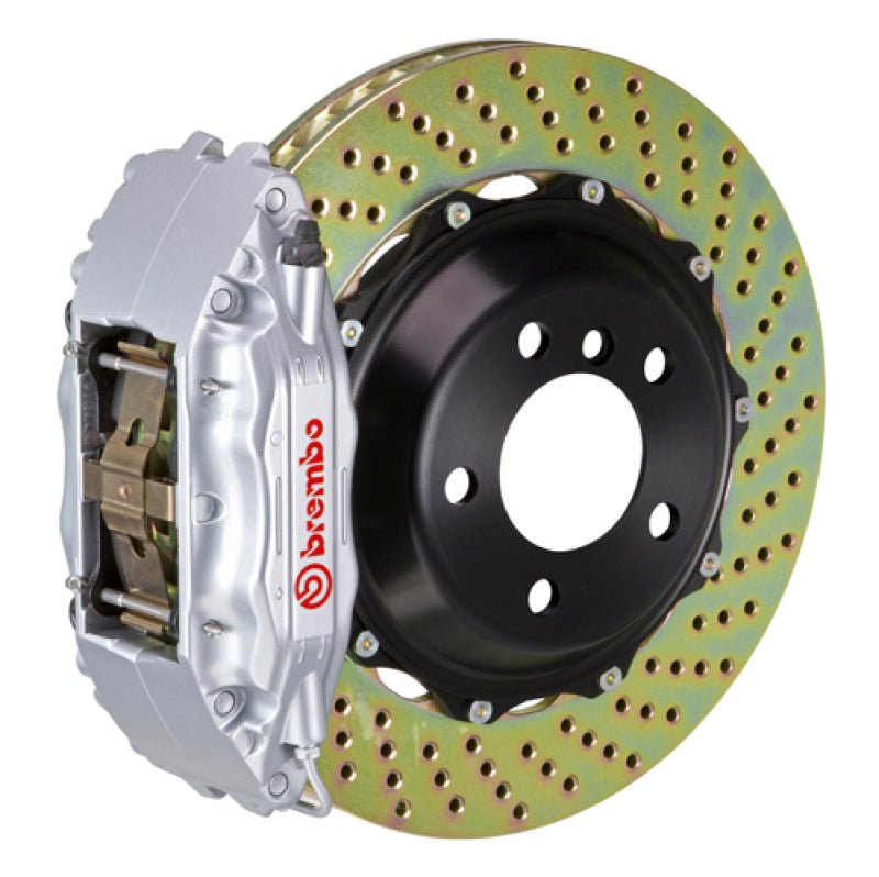 Brembo 04 - 17 WRX STi Front GT BBK 4 Piston Cast 2pc 355x32 2pc Rotor Drilled - Silver | 1B1.8048A3 - JDMuscleBrake Rotorsbrb1B1.8048A3