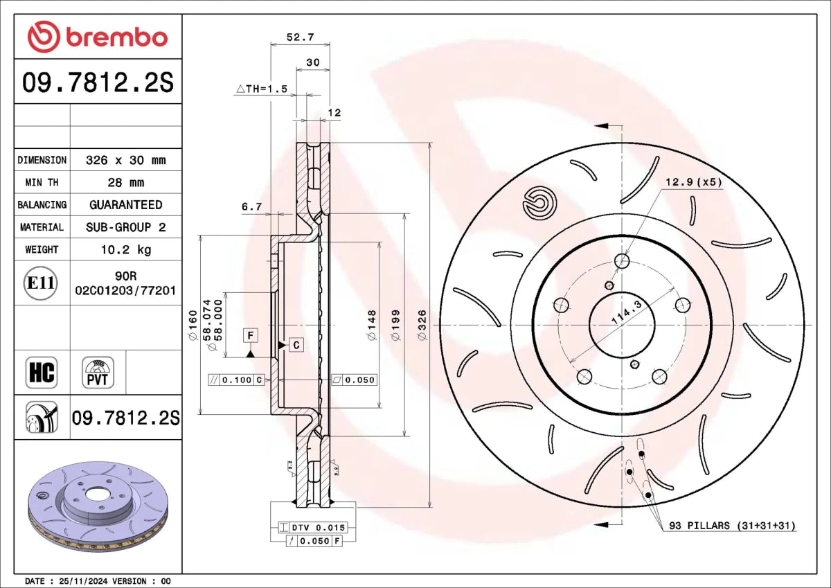 Brembo OE [2005-2017 WRX STI / 2018-2020 Toyota 86] Front Sport Brake Disc - 326x30mm - JDMuscleBrake Rotorsbre09.7812.2S