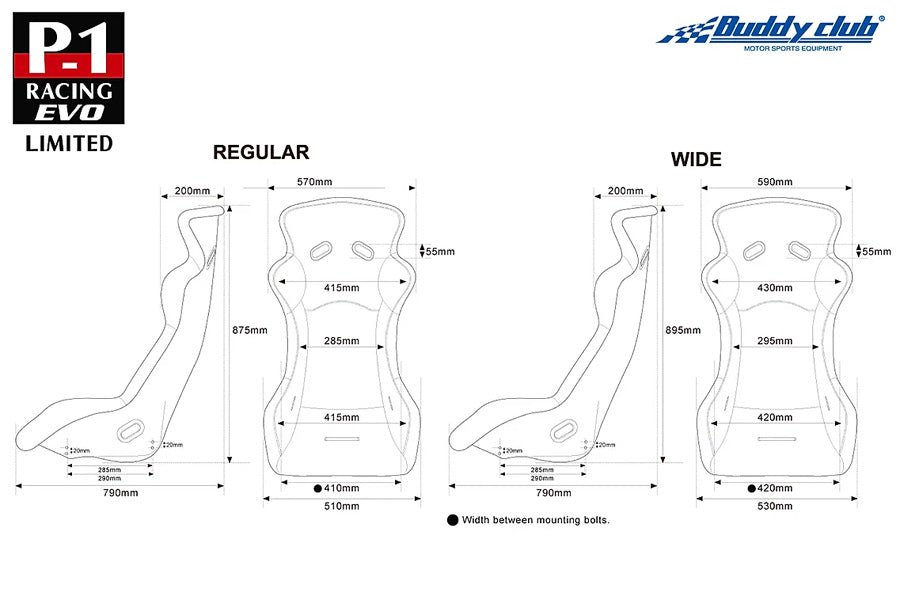 Buddy Club P1 Racing EVO Bucket Seat (Regular) - Black - JDMuscleSeatsBC08-P1BKSR-B3