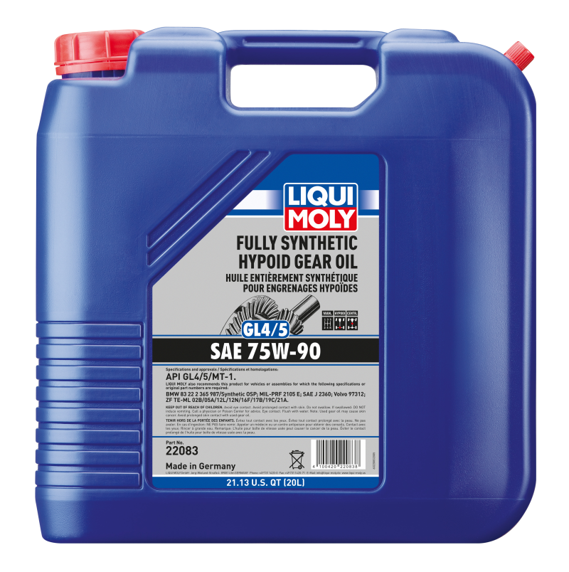 LIQUI MOLY Fully Synthetic Hypoid Gear Oil - 75W-90 GL4/GL5, 20 L