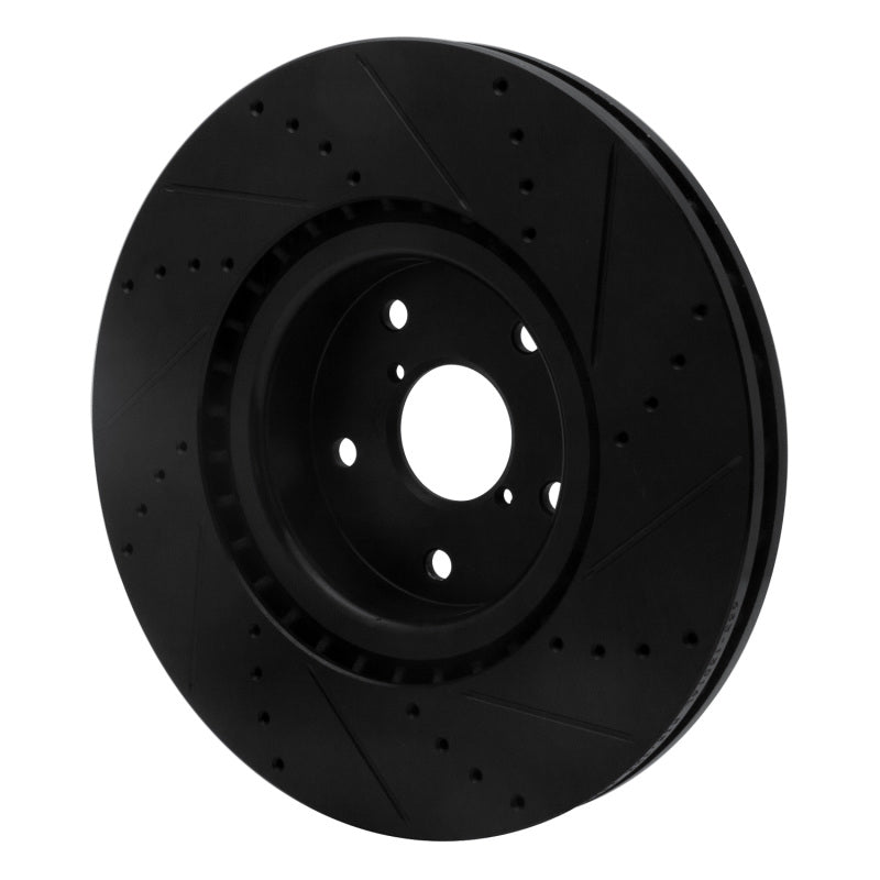 R1 Concepts [10-14 Impreza] [15 WRX STI] Front Left Drilled and Slotted Brake Rotor - Black