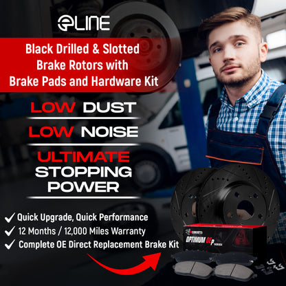 R1 Concepts [18-21 WRX STI] eLINE Front & Rear Drilled and Slotted Brake Kit - Black Zinc