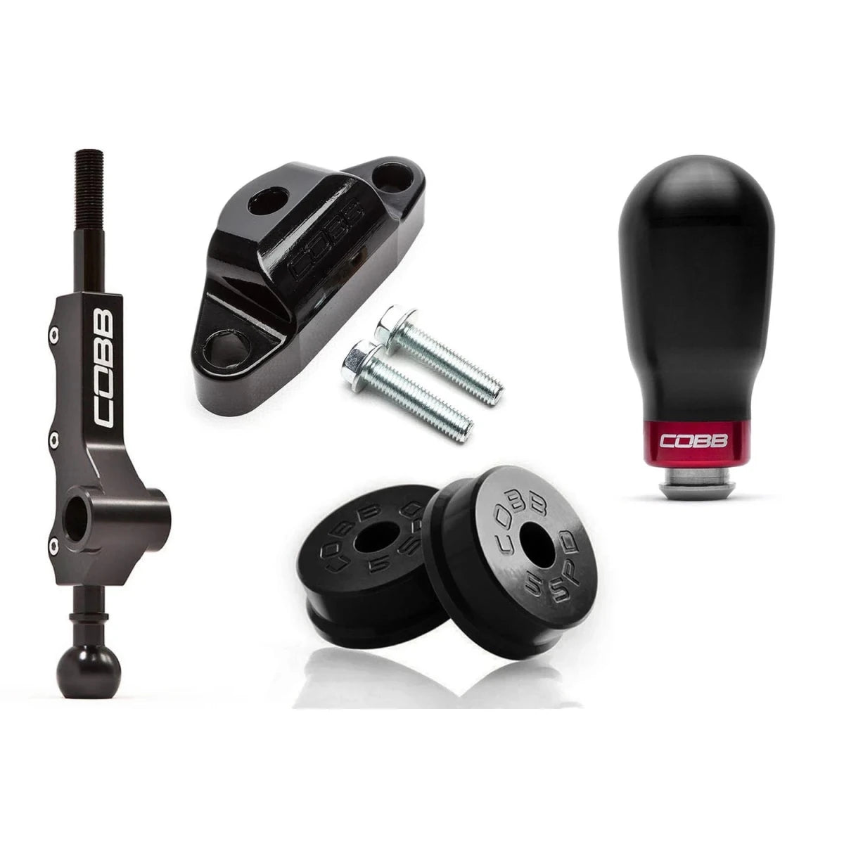 Cobb [08+ WRX, 05 - 09 LGT, 06 - 08 FXT] 5MT Stg 1+ Drivetrain Pkg Tall Weighted Knob - Black - JDMuscleShifter and Bushing Comboscobb214X01P-TW-BK