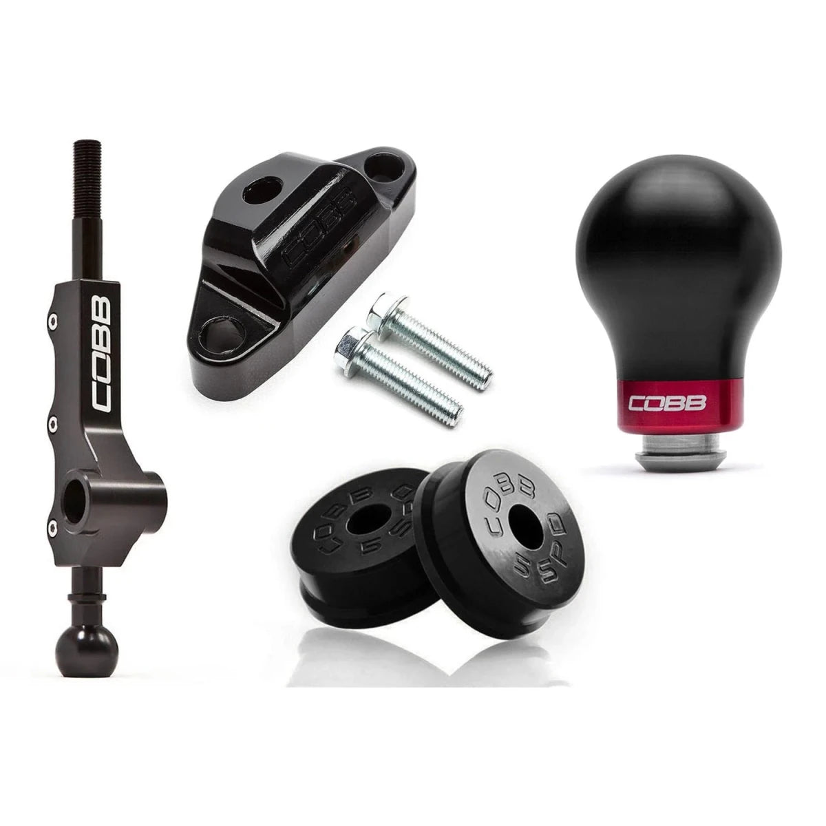 Cobb [08+ WRX, 05 - 09 LGT, 06 - 08 FXT] 5MT Stg1+ Drivetrain Pkg Weighted Knob - Black - JDMuscleShifter and Bushing Comboscobb214X01P-WK-BK