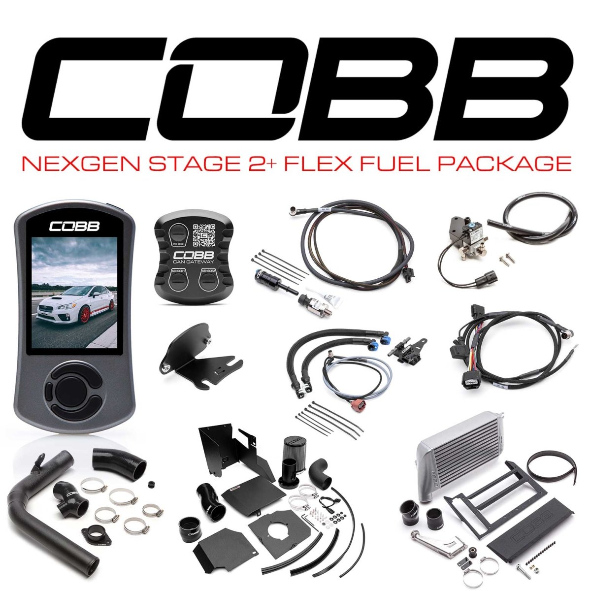 Cobb [15 - 17 WRX] NexGen Stage 2 + CAN Flex Fuel Power Package SF Intake - Silver - JDMuscleEngine Package DealscobbSUB004NG2W2-SL1FF