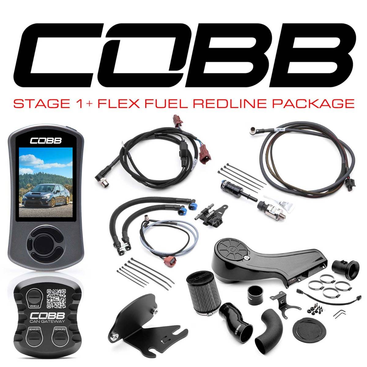 Cobb 18 - 21 Stage 1+ CAN Flex Fuel Redline Carbon Fiber Power Package - JDMuscleFlex FuelcobbSUB0040W1P-2FF-RED