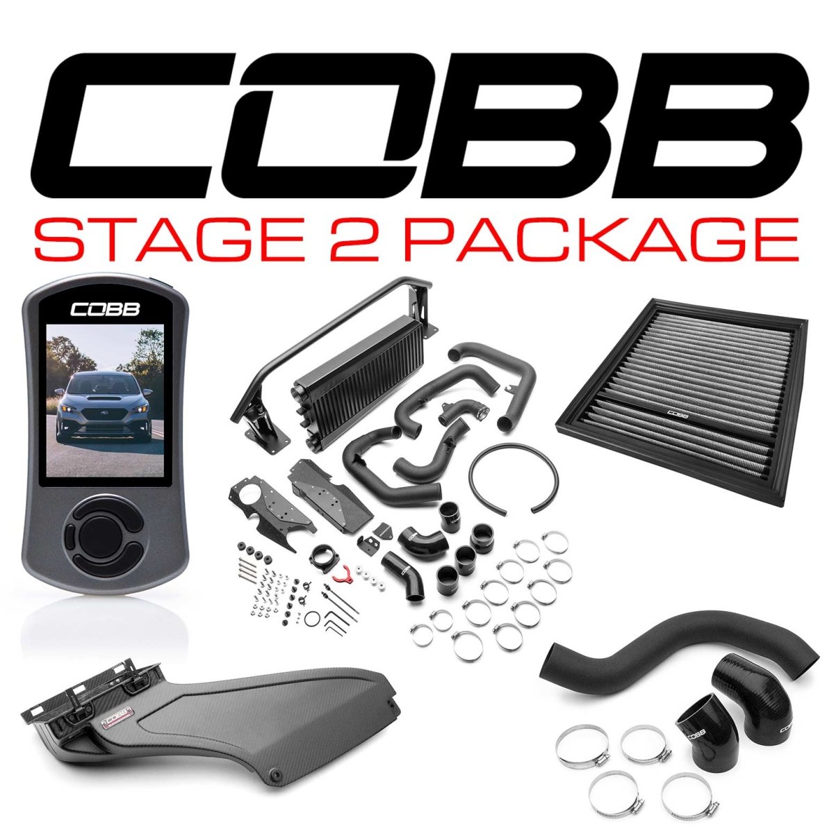 Cobb [22 - 26 WRX] Stage 2 Power Package w/Black FMIC & Matte CF Scoop - JDMuscleEngine Package DealscobbSUB0060020-BK-FMIC-RMC
