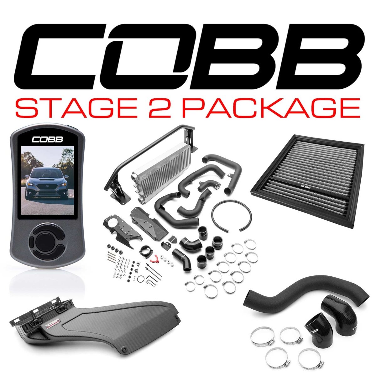 Cobb [22 - 26 WRX] Stage 2 Power Package w/Silver FMIC & Matte CF Scoop - JDMuscleEngine Package DealscobbSUB0060020-SL-FMIC-RMC