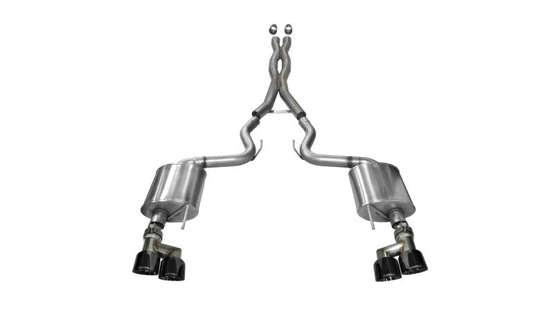 Corsa 2015 - 2017 Ford Mustang GT 5.0 3in Cat Back Exhaust Black Quad Tips | Sport - JDMuscleShop the look 2cor14337BLK